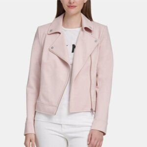 DKNY Blush Pink Asymmetrical Zip Short Moto Biker Jacket Coat Women M